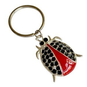 Ladybug Keychain Keyring Red Black Enamel Charm Silver Plated Insect BIG